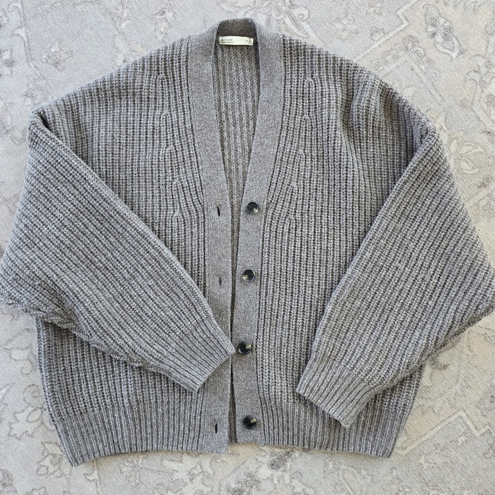 OAK + FORT Oversized Slouchy Wool Cardigan OS Taupe